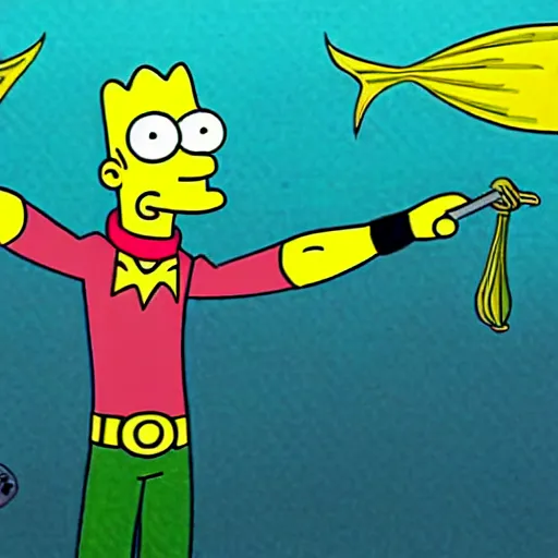 Image similar to aquaman, cartoon frame by matt groening ( the simpsons )