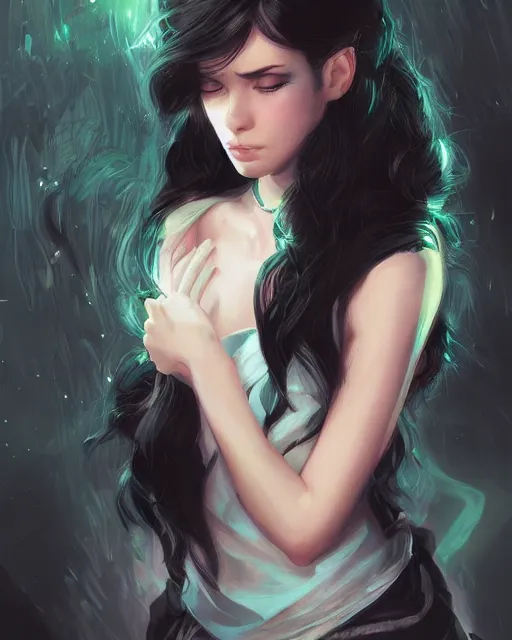 Image similar to teen girl, black hair, gorgeous, amazing, elegant, intricate, highly detailed, digital painting, artstation, concept art, sharp focus, illustration, art by Ross tran