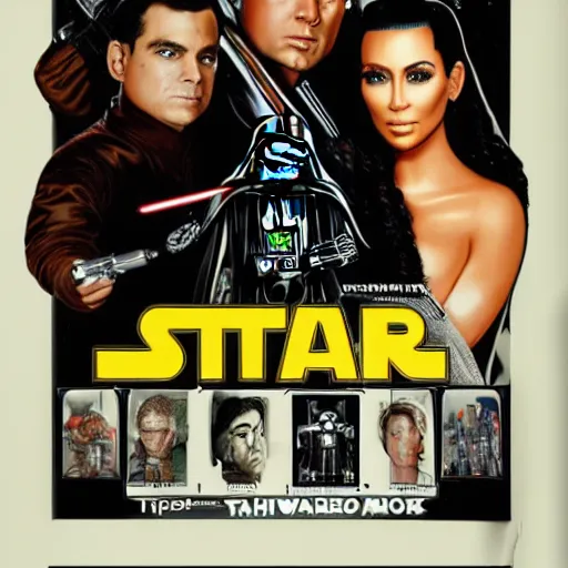 Image similar to super detailed star wars movie poster with ben shapiro, snooki and kim kardashian, 8k full HD photo, cinematic lighting, anatomically correct, oscar award winning, action filled, correct eye placement,