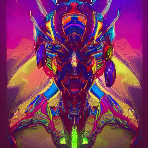 Prompt: portrait of colorful psychedelic godlike machine elves in another plane of existence and transcendence, trending on artstation