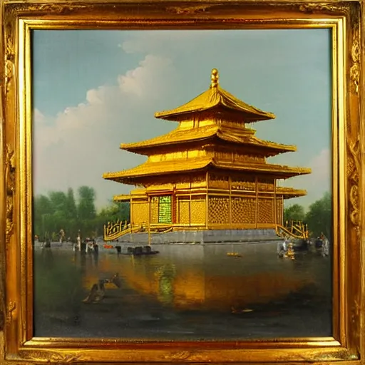 Prompt: dutch master style oil painting of the golden pavilion, high art