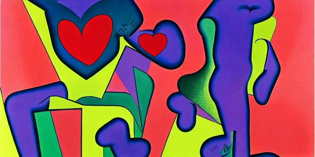 Prompt: a man being overcome by love conciseness, psychedelic dripping colors, detailed painting by painting by man ray