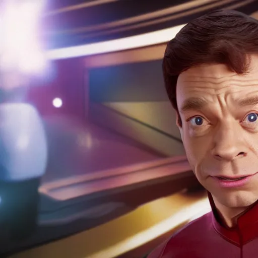 Prompt: chris kattan snl mango as spock on board uss enterprise, star trek, movie still, photorealistic, unreal engine render, highly detailed, octane render, 8 k,