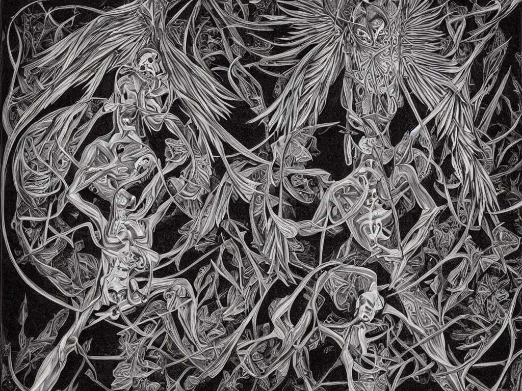 Image similar to meditation on death by Alex Grey and M. C. Escher collaboration