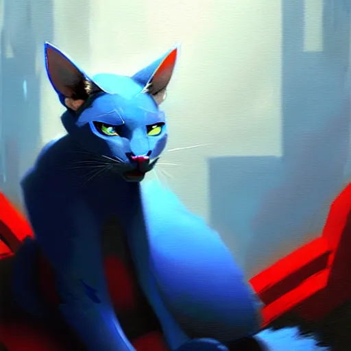 Image similar to blue cat eating red sable painting by eddie mendoza, greg rutkowski