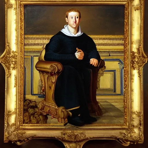 Prompt: mark zuckerberg zucc II the emperor king of renaissance age on oil painting