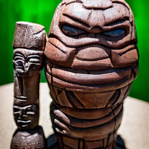 Image similar to a closeup photorealistic photograph of ben grimm's face on a tiki mug at trader vic's beach bar. fantastic four. tiki culture. bright scene. fine detail. this 4 k hd image is trending on artstation, featured on behance, well - rendered, extra crisp, features intricate detail, epic composition and the style of unreal engine.