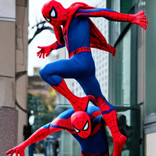 Prompt: photo of spider - man stealing a child, realistic, funny, 8 k