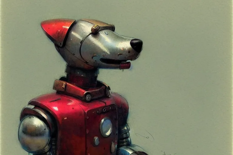 Image similar to adventurer ( ( ( ( ( 1 9 5 0 s retro future robot android dog. muted colors. ) ) ) ) ) by jean baptiste monge!!!!!!!!!!!!!!!!!!!!!!!!! chrome red