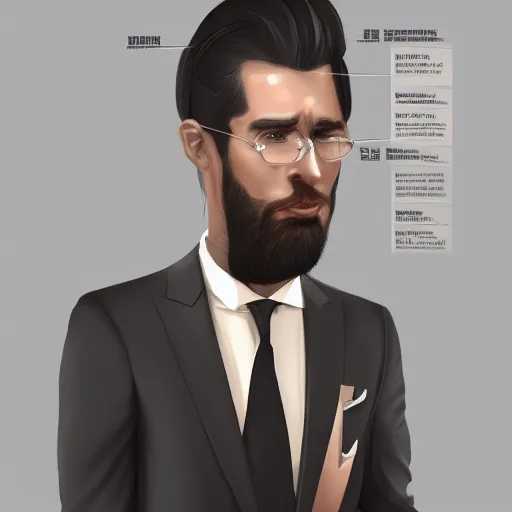 Image similar to haracter concept of a rich daddy, 3 6 years old, wear suits, stubble, cramel hair, symmetrical character concept art, rendered in octane, trending by artstation, artbreeder