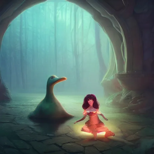 Image similar to anthropomorphic platypus princess, huggy wuggy from poppy playtime video game, fullbody, ultra high detailed, glowing lights, oil painting, greg rutkowski, charlie bowater, beeple, unreal 5, daz, hyperrealistic, octane render, rpg portrait, dynamic lighting, fantasy art, beautiful face