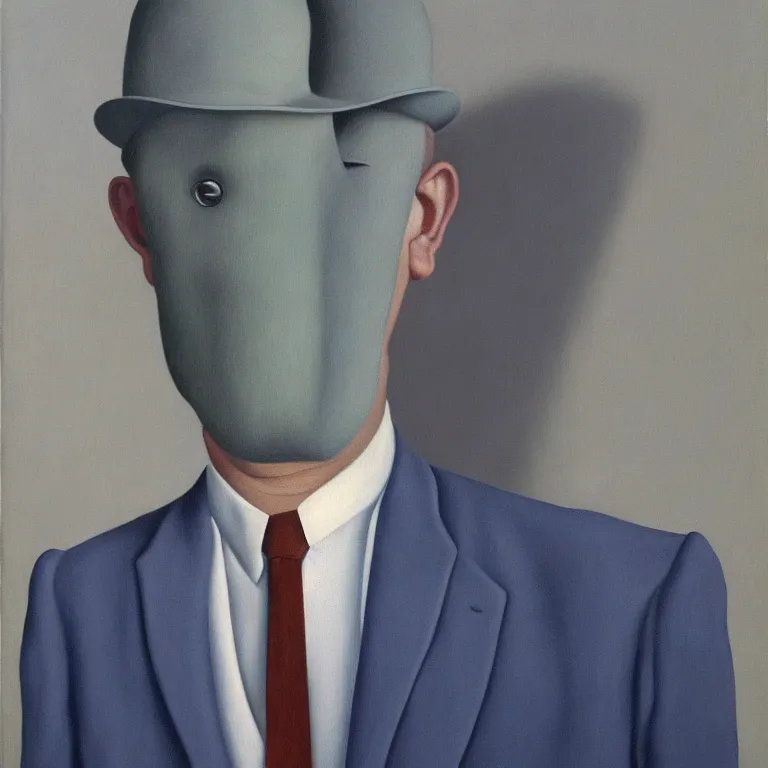 Prompt: portrait of a ghost in a suit, by rene magritte, detailed painting, hd, hq, high resolution, high detail, 4 k, 8 k