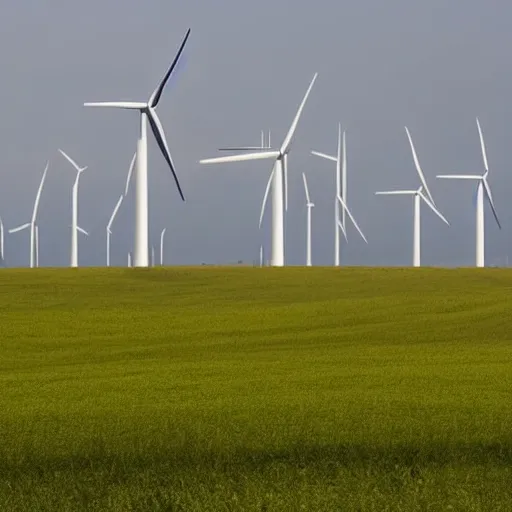 Prompt: a photo of a German nature landscape with wind turbines