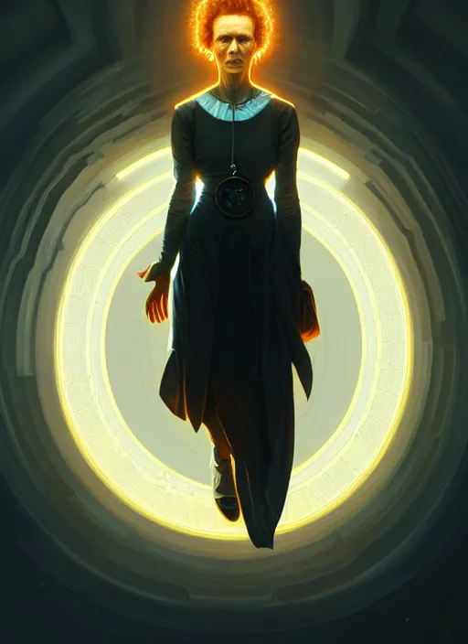 Image similar to symmetry!! portrait of marie curie female, sci - fi, glowing lights!! intricate, elegant, highly detailed, digital painting, artstation, concept art, smooth, sharp focus, illustration, art by artgerm and greg rutkowski and alphonse mucha, 8 k