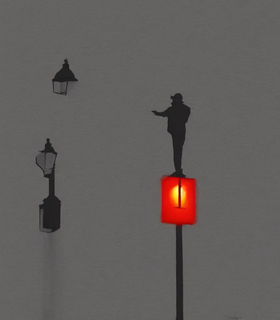 Image similar to charcoal concept sketch matte painting urban decay stoplight streetlight silhouette figure