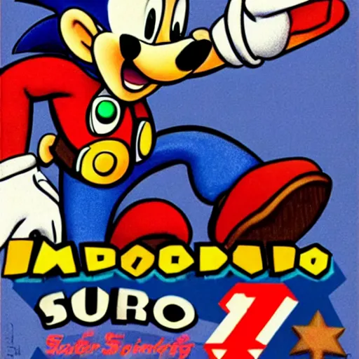 Image similar to 1940s disney film about super mario and sonic the hedgehog