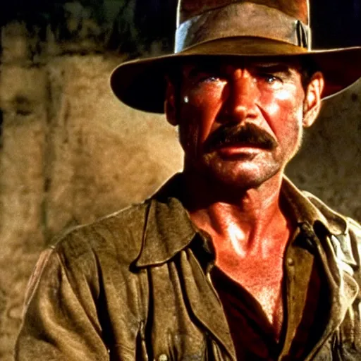 Prompt: still from the Indiana Jones movie with Tom Selleck, award-winning cinematography, 4k