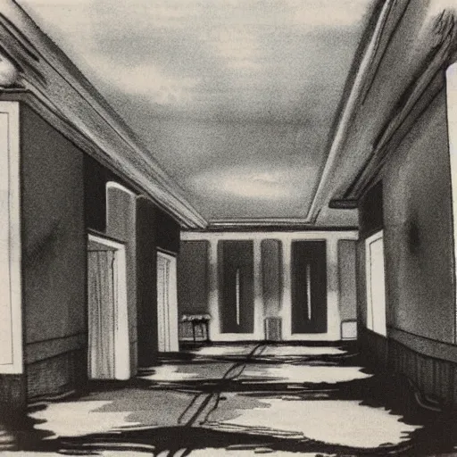 Image similar to “ childs drawing of the overlook hotel ’ s interior ”