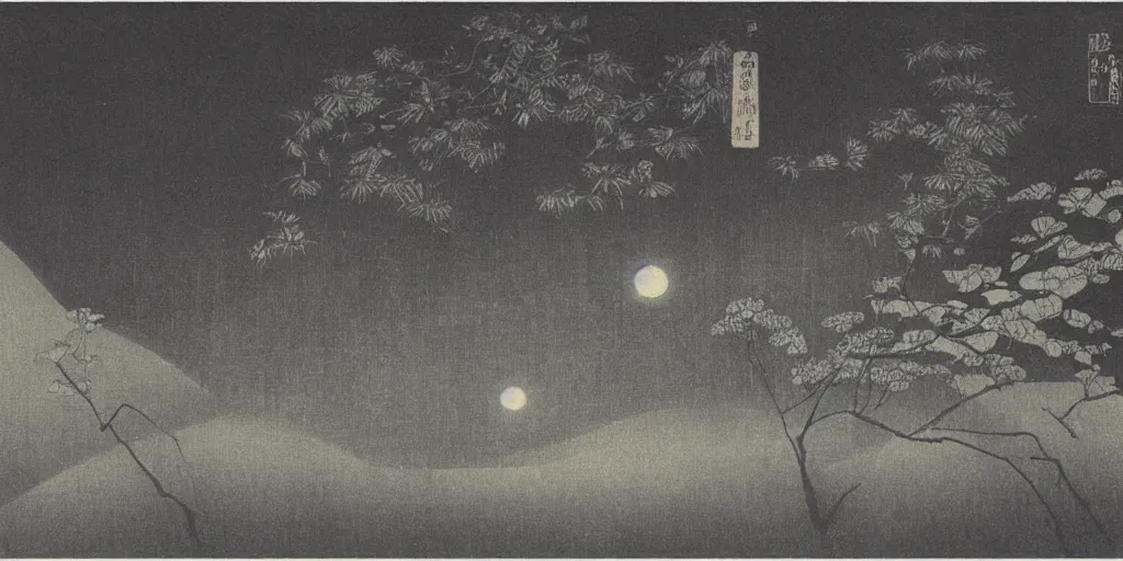 Image similar to rainforest at night by ohara koson, 1 9 1 0