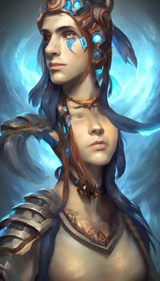 Image similar to portrait of a digital shaman, by league of legends concept artists