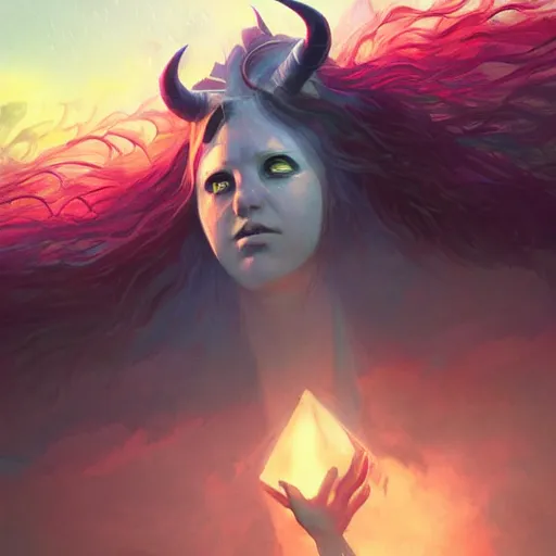 Image similar to a slender wizard with horned mask levitating, flying, inside a wind twister that surronds the wizard, twister colored like the rainbow, art by greg rutkowski, by ilya kuvshinov, digital art, artstation, detailed, realistic, long hair