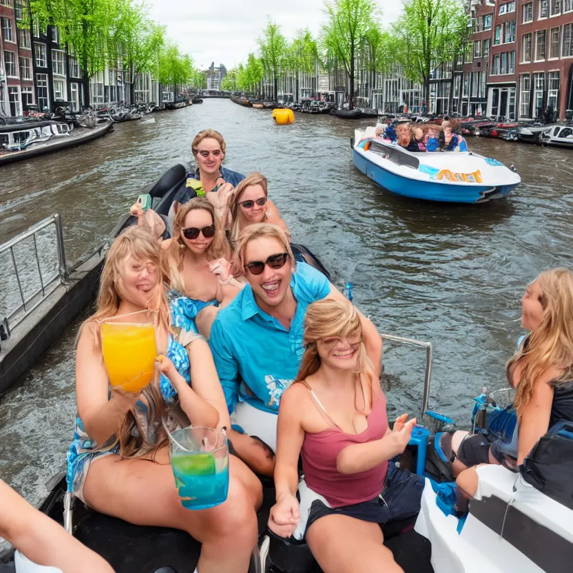 Prompt: hamsters riding boats in Amsterdam with tropical drink