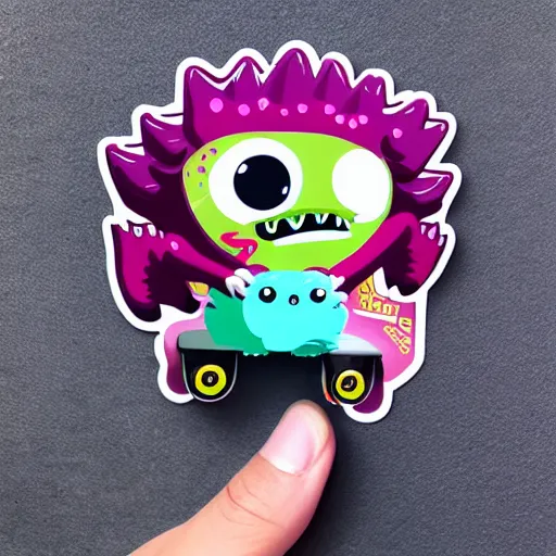 Image similar to cute monster skateboarding, sticker art, cronobreaker, beeple