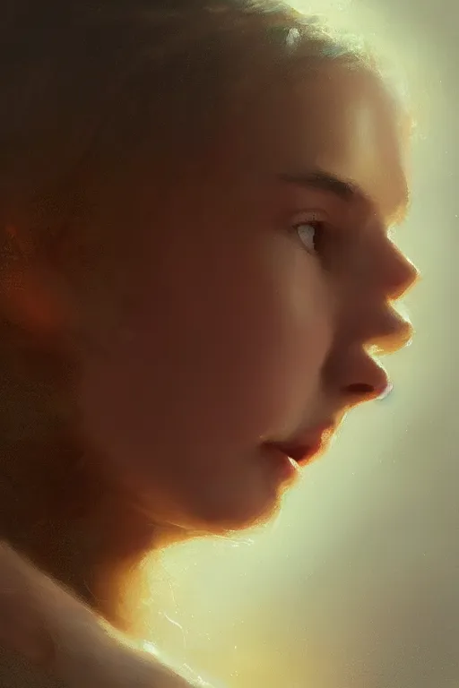 Prompt: teenage girl, joyful, close - up portrait, intricate, elegant, volumetric lighting, scenery, digital painting, highly detailed, artstation, sharp focus, illustration, concept art, ruan jia, steve mccurry