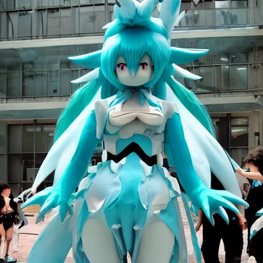 Image similar to toei productions kaiju miku hatsune as a giant monster. mikuzilla