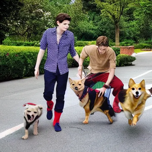 Image similar to Tobey Maguire, Andrew Garfield, and Tom Holland as corgis