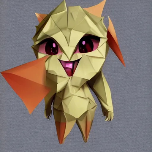 Image similar to realistic full body of chibi cute magical monster made of origami