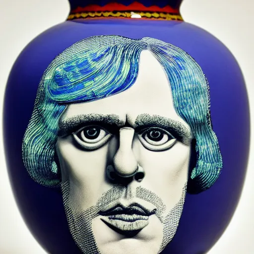 blue ink portrait of Grayson Perry on a vase, by | Stable Diffusion ...