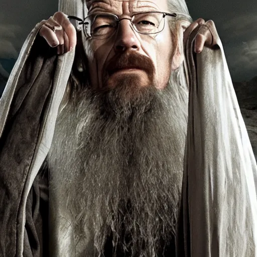 Prompt: walter white as gandalf the white, movie still