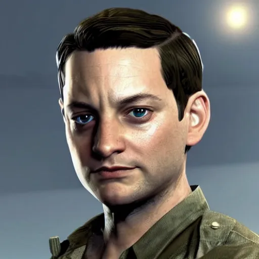 Prompt: Tobey Maguire in Call Of Duty, in-game screenshot, stunning screenshot, epic, intricate, accurate, cool, trending,