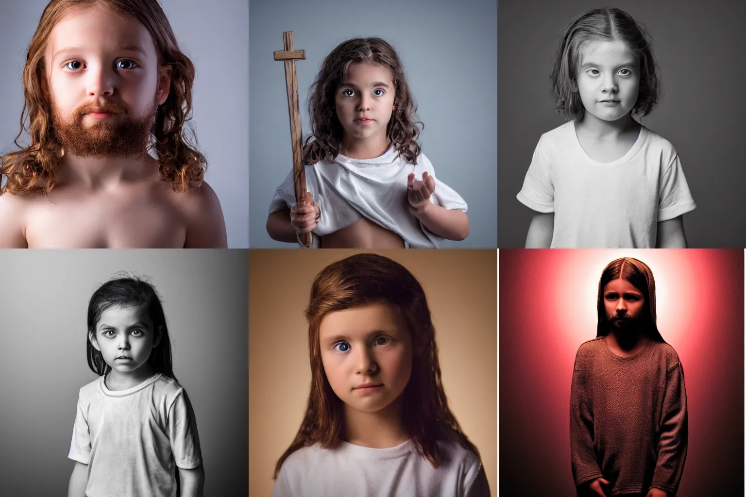 Prompt: Jesus Christ as a child, photography, focused, studio lighting