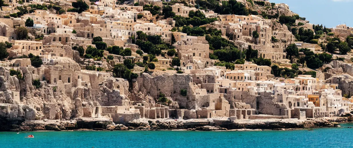 Image similar to ancient mediterranean city, white cliff