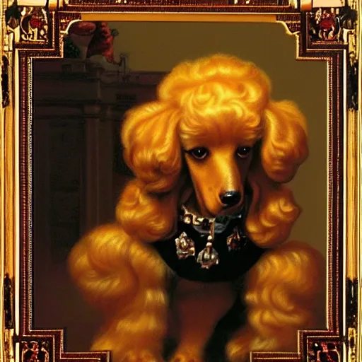 Prompt: the royal poodle by greg hildebrandt puppy regal baroque