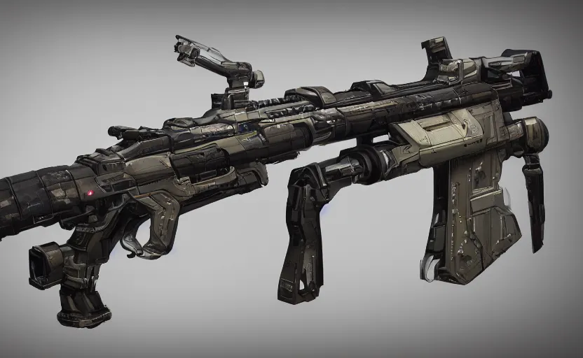 Image similar to extremely detailed side view of a sci fi rifle, chemically propelled, railgun, bullpup, with tubes and wiring, ultra quality, realistic, octane render, call of duty, warframe, deviantart