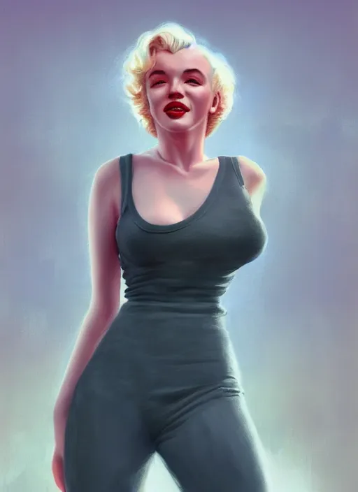 Prompt: marilyn monroe detailed full clothing, half body shot, arms down, path traced, highly detailed, high quality, digital painting, alena aenami, arnold bocklin, tom bagshaw