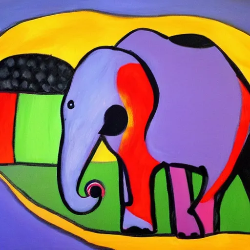 Prompt: paint elephant in a farm picasso style