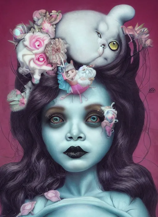 Prompt: pop surrealism, lowbrow art, realistic cute oprah winfrey painting, japanese street fashion, hyper realism, muted colours, rococo, natalie shau, loreta lux, tom bagshaw, mark ryden, trevor brown style,