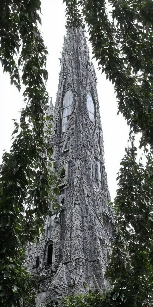 Prompt: elven architecture, tower made of silver, beautiful, tall