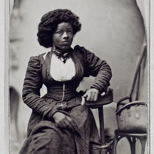 Image similar to afro woman on a cafe in paris, 1 8 0 0 s