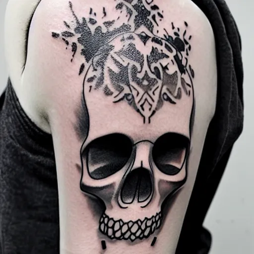 Image similar to tattoo design, stencil, tattoo stencil, traditional, a world famous tattoo of a geometric skull with a galaxy coming out of the top of its head-s 100