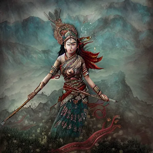 Image similar to Apsaras warrior guarding the Great Wall,traditional Chinese textures, hyper detailed, smooth,by Brook Shaden