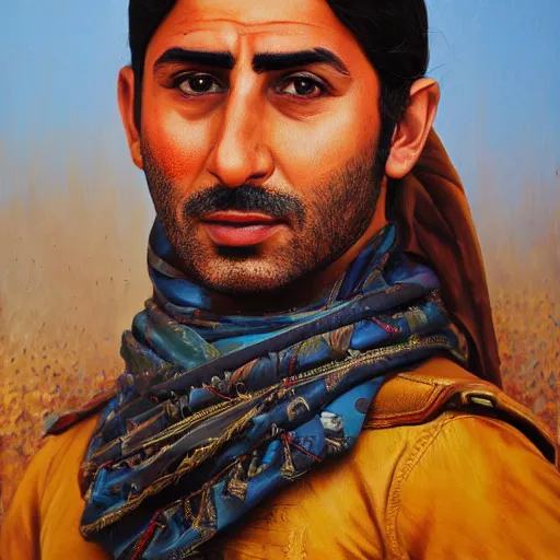 Image similar to Kurdish interpreter, award winning painting, incredibly detailed, extremely detailed, trending on artstation, hyperealistic, 8k hd