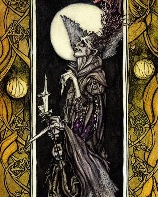 Image similar to tarot card detailed painting, illustration in style of Arthur Rackham