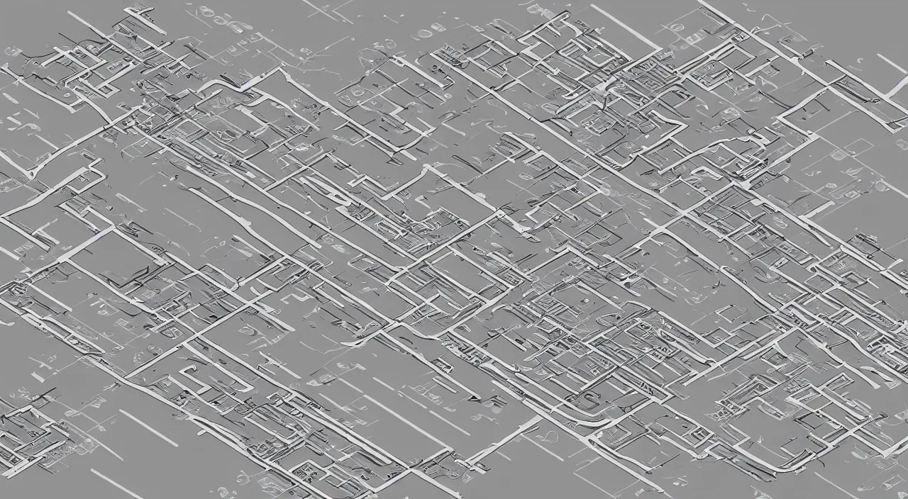 Image similar to exploded axon schematic drawinf of a typical city block, in vector drawing style of charles williams