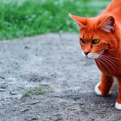 Image similar to professional photograph of a red cat who is angry drinking water