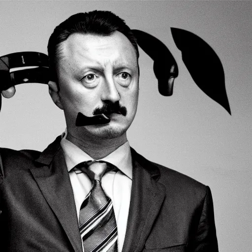 Prompt: Igor Ghirkin Strelkov as The American Psycho, sweating hard, staring schizophrenically, cinematic still